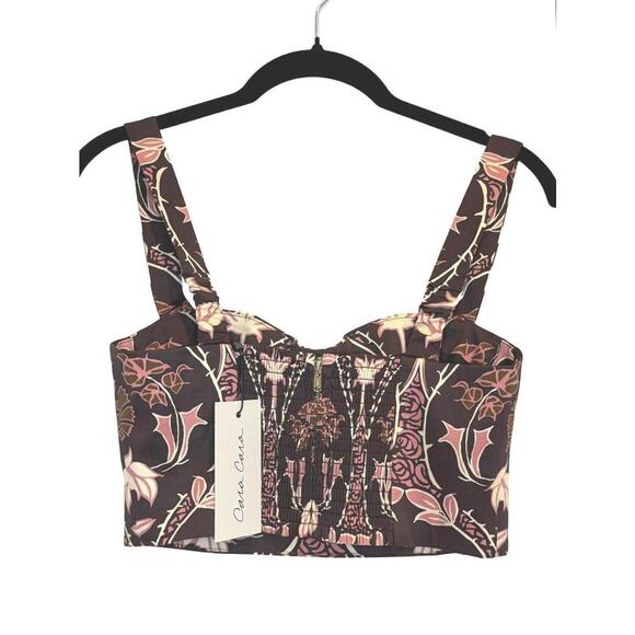 NWT Cara Cara Claudine Top Arcada Chocolate Brown Floral Bustier Cotton Size 0 - Picture 3 of 7